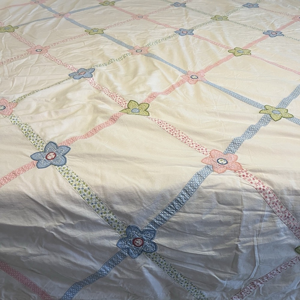 Pottery Barn Kids Pastel Lindsey Lattice Flower Polka Dot Full/Queen Duvet Cover